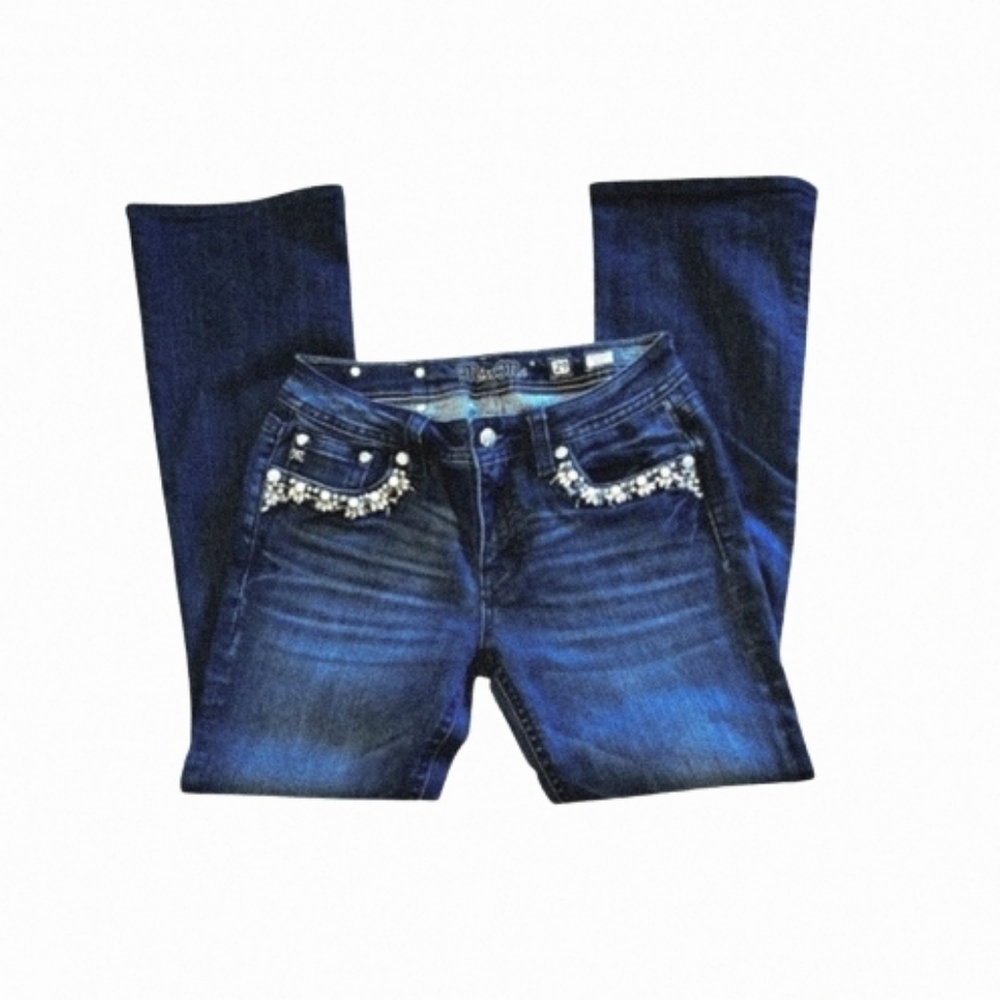 Miss Me Women's Bootcut Jeans Size 30 Blue Denim Front Embellished Stretch Y2K - Picture 3 of 4